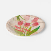 Rote Tulips im Hintergrund für sauberes Holz Pappteller (Schrägansicht)