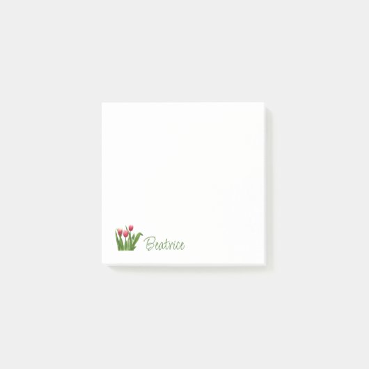 Rote Tulips mit Grün Anmerkungen Post-it Klebezettel (Vorderseite)