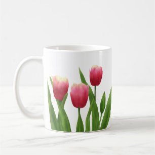 Rote Tulips mit Grün Kaffeetasse