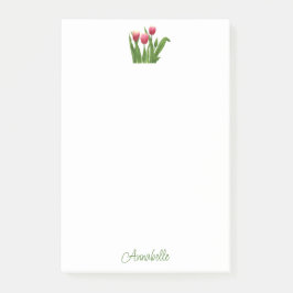 Rote Tulips mit Grün Post-it Klebezettel