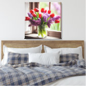 Rote Tulips und Lilacs im Fenster Leinwanddruck (Insitu (Schlafzimmer))