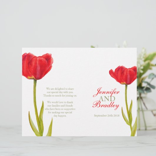 Rote Tulpe Aquarellkunst Grosses Hochzeitsprogramm (Stehend Vorderseite)