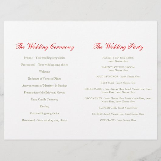 Rote Tulpe Aquarellkunst Grosses Hochzeitsprogramm (Rückseite)