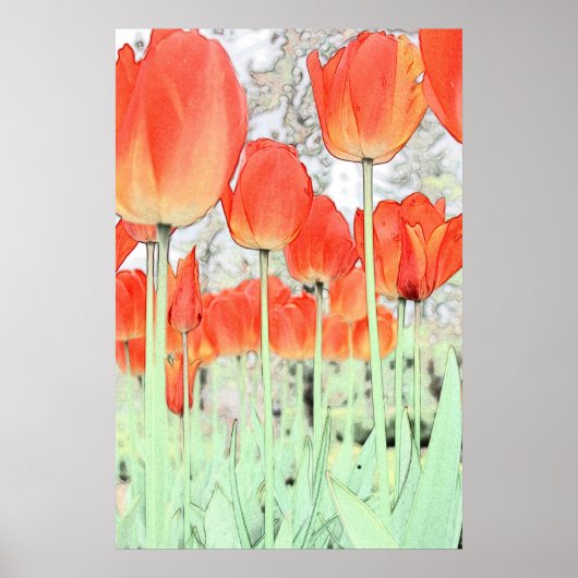 Rote Tulpe Blume Kunstposter. Blumengarten Pflanze Poster (Vorne)