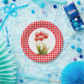 Rote Tulpe mit Gingham Pappteller (Party)