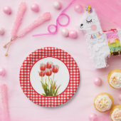 Rote Tulpe mit Gingham Pappteller (Party)