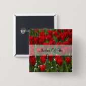 Rote Tulpe-Mutter des Bräutigam-Quadrat-Buttons Button (Vorne & Hinten)