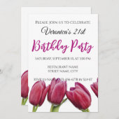 Rote Tulpen auf blauem Hintergrund Einladung (Vorne/Hinten)