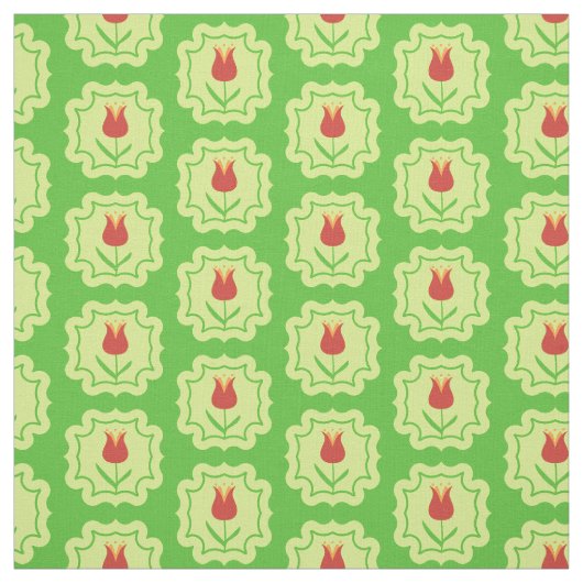 Rote Tulpen auf Grün - Retro Frühlingsblumenmuster Stoff (Muster)