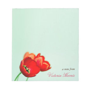 Rote Tulpen-Blumen-Mintgrün-Bokeh-Stil persönlich Notizblock