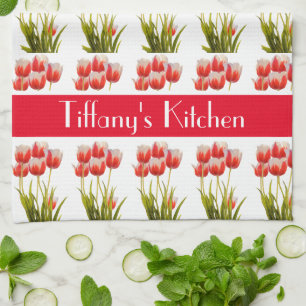 Rote Tulpen-Blumen-Personalisierte Blumenmuster  Geschirrtuch