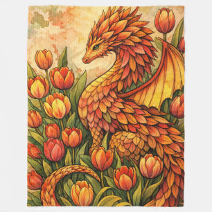 Rote Tulpen Drache Frühling Drachen                Fleecedecke