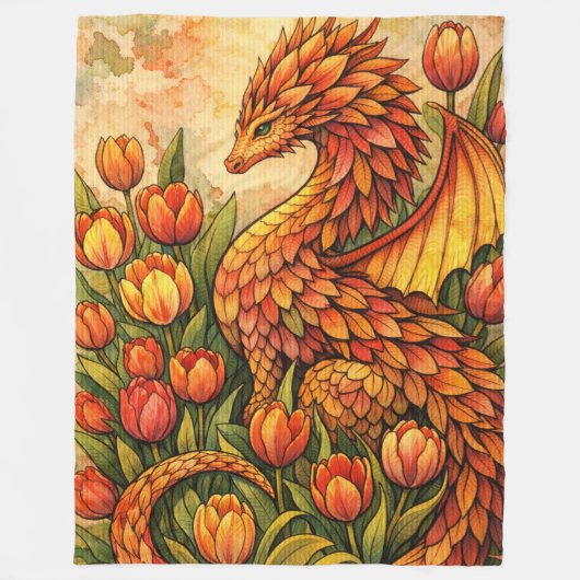 Rote Tulpen Drache Frühling Drachen                Fleecedecke (Vorderseite)