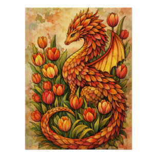 Rote Tulpen Drache Frühling Drachen Poster