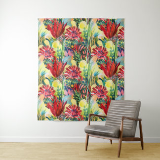 Rote Tulpen-Garten-Aquarell-Tapete – Botanisch Wandteppich
