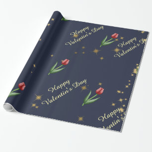 Rote Tulpen & Goldene Sterne Prächtig Geschenkpapier