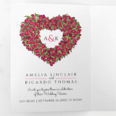 Rote Tulpen Herzkunst Monogramm Hochzeit alles in Dreifach Gefaltete Einladung (Innen Erste Seite)
