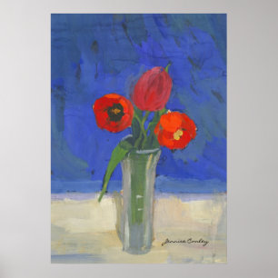 Rote Tulpen im blauen Plakat