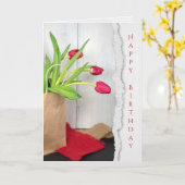 rote Tulpen im braunen Taschengeburtstag Karte (Gelbe Blume)