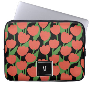 Rote Tulpen im Retro-Stil, personalisiertes Monogr Laptopschutzhülle
