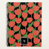 Rote Tulpen im Retro-Stil, personalisiertes Monogr Planer (Vorderseite)