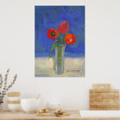 Rote Tulpen in blauem Poster (Küche)