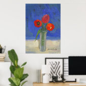 Rote Tulpen in blauem Poster (Heimbüro)
