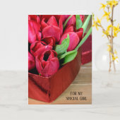 rote Tulpen in der Herzbox Karte (Gelbe Blume)