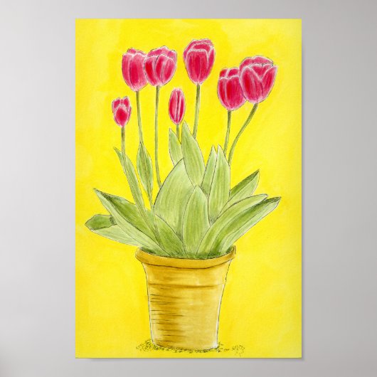 Rote Tulpen in einem Topf  Poster (Vorne)