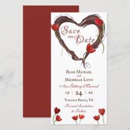 Rote Tulpen, Liebe Herzkranz mit roter Rückensehen Save The Date