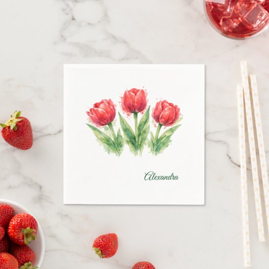 Rote Tulpen-Papierbecher Serviette (Beispiel)