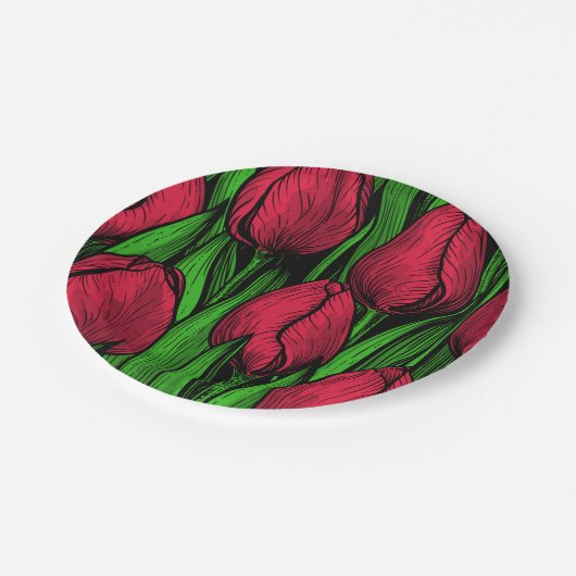 Rote Tulpen Pappteller (Schrägansicht)