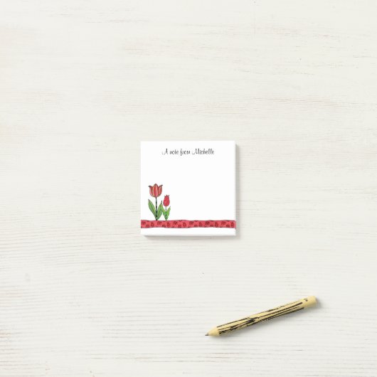 Rote Tulpen personalisierte 3 x 3 Post-it Klebezettel (Auf Schreibtisch)