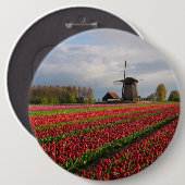 Rote Tulpen und eine Windmühle Button (Vorne & Hinten)