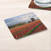 Rote Tulpen und eine Windmühle Rechteckiger Pappuntersetzer (angewinkelt)