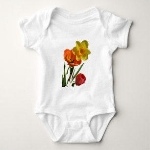 Rote Tulpen und gelbe Osterglockenblumen Baby Strampler