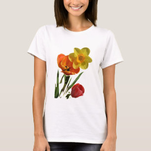 Rote Tulpen und gelbe Osterglockenblumen T-Shirt