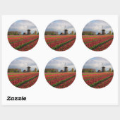 Rote Tulpen und Windmühle Runder Aufkleber (Blatt)