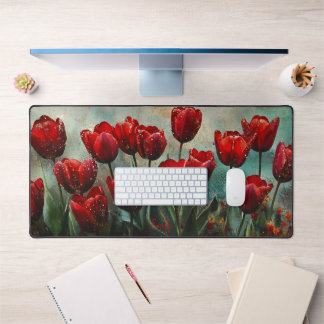 Rote Tulpen Vintage-Blumenmalerei Schreibtischmatt Schreibtischunterlage