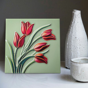 Rote Tulpen-Wanddekoration Art Nouveau Art Deco Fliese