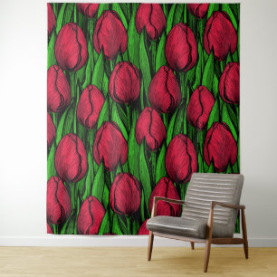 Rote Tulpen Wandteppich