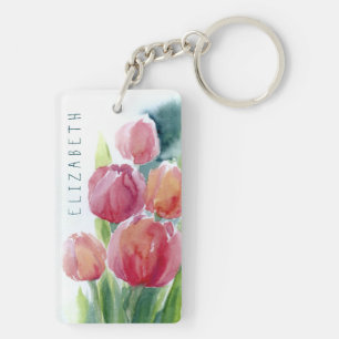 Rote Tulpen Wasserfarben Blüten Schlüsselanhäng Schlüsselanhänger