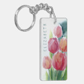 Rote Tulpen Wasserfarben Blüten Schlüsselanhänger (Vorderseite links)