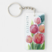 Rote Tulpen Wasserfarben Blüten Schlüsselanhänger (Vorderseite)