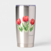 Rote Tulpen Wasserflasche Thermobecher (Vorderseite)