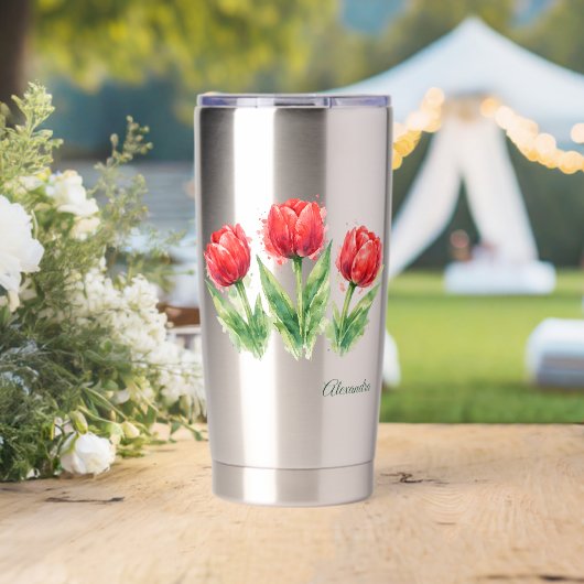 Rote Tulpen Wasserflasche Thermobecher (Hochzeit (gedreht))