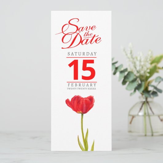Rote Tulpenhochzeit Foto speichern das Datum Save The Date (Stehend Vorderseite)