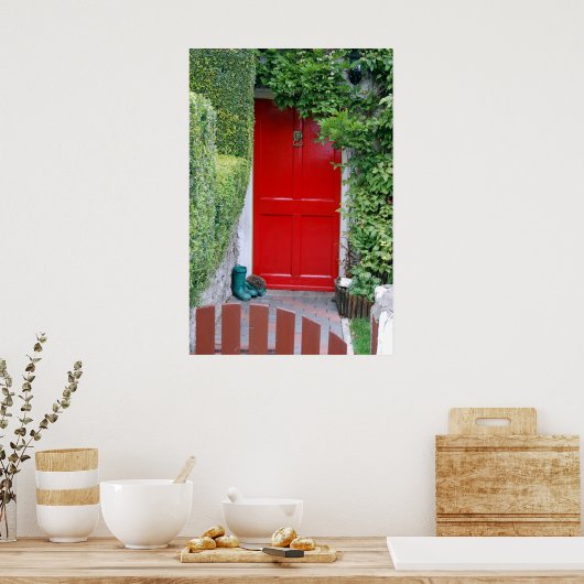 Rote Tür mit Stiefeln Poster (Küche)