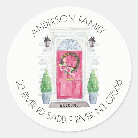 Rote Tür | Neue Zuhause-Adressenaufkleber Runder Aufkleber (Vorderseite)