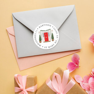 rote Tür Unternehmen Klassischer runder Aufkleber